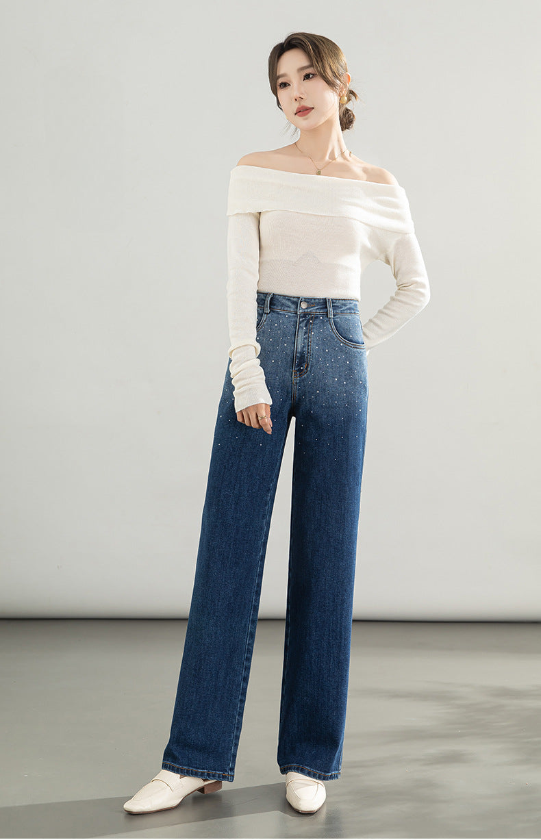 Hot Diamond Gradient Shadow Jeans High Waist Wide Leg Pants image 11