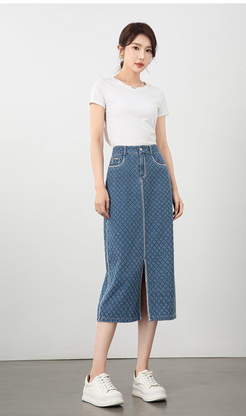 Jacquard Denim Skirt with Slits image 12