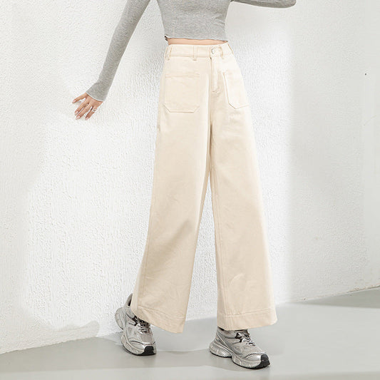 Cotton Denim Wide-leg Pants Loose High Waist Nine-point Pants image 0