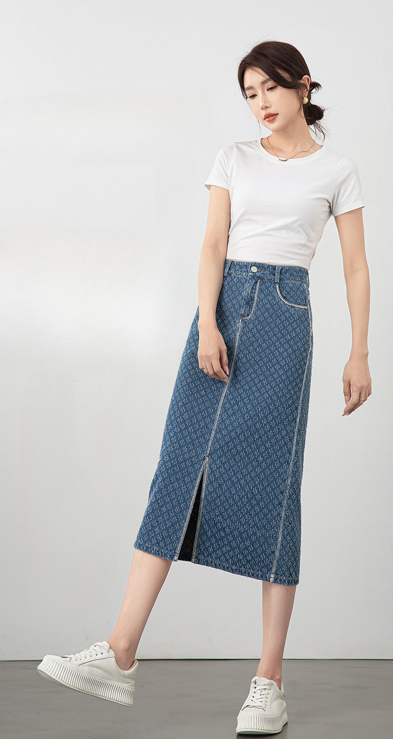 Jacquard Denim Skirt with Slits image 10