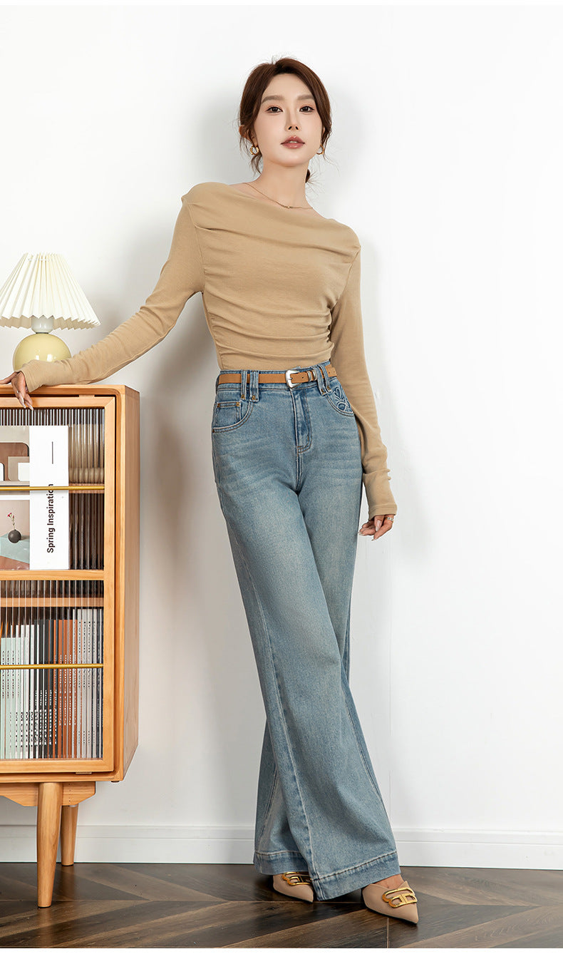 Embroidered Jeans High Waist Slim Drape Flared Pants image 14