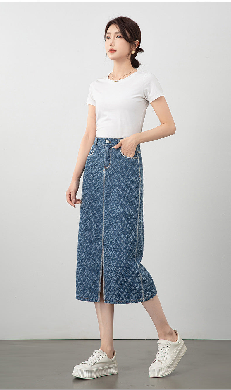 Jacquard Denim Skirt with Slits image 11
